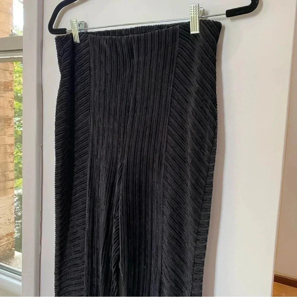 New Free People Slim Pull-On Velvet Flare Pants Black XS